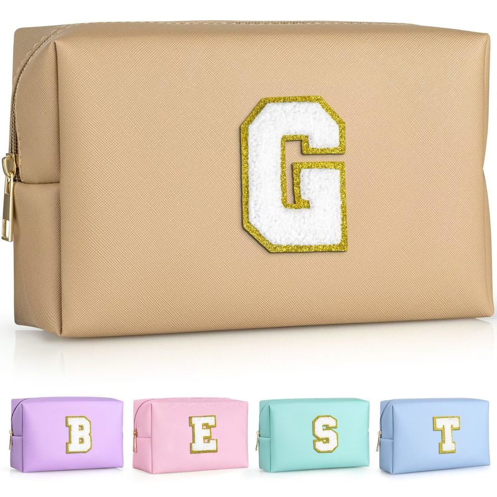 Travel Makeup Bag, Personalized Initial Toiletry Bag W Zipper, Cute Makeup💜